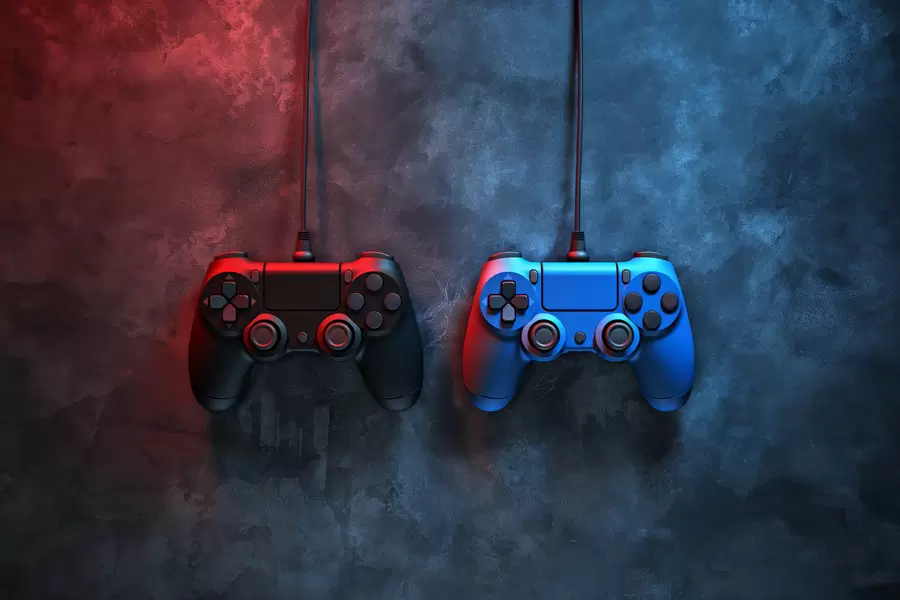 Fototapetes melns un zils DualShock uz tumša fona w01189