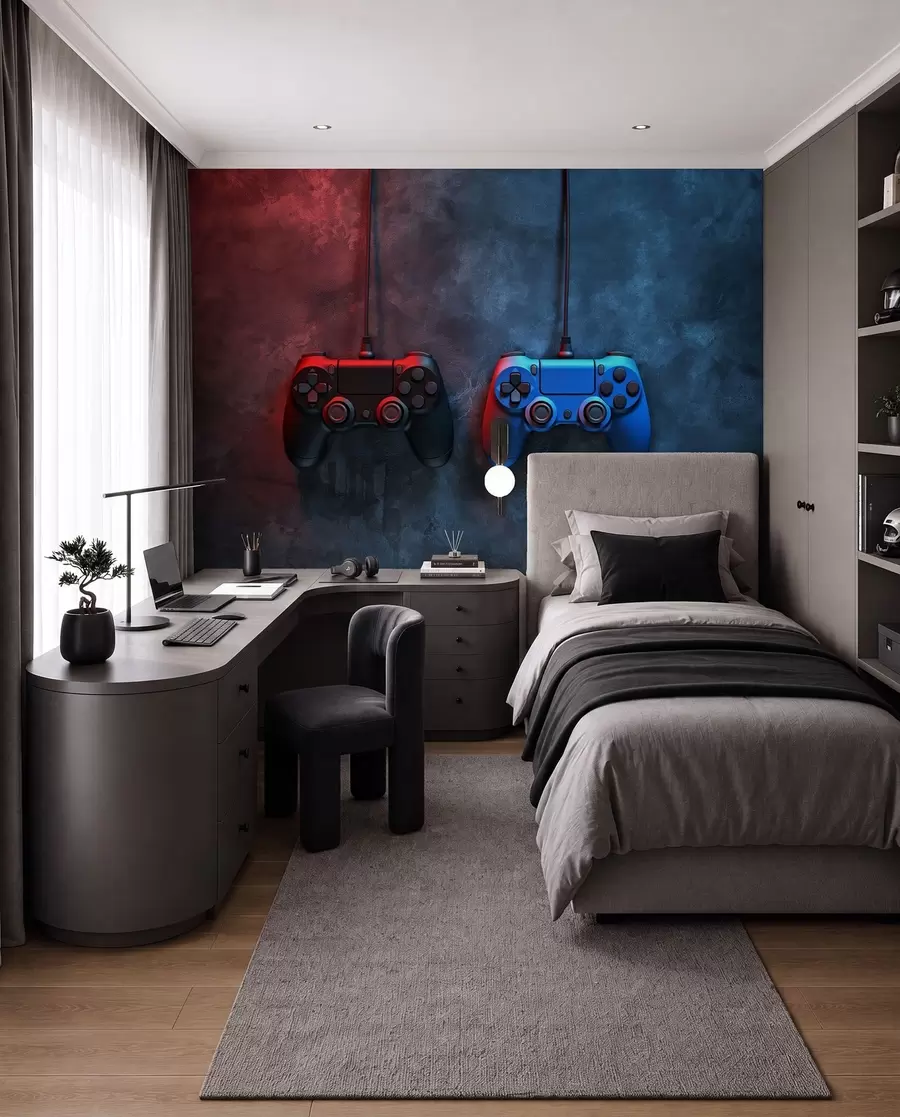 Fototapetes melns un zils DualShock uz tumša fona w01189