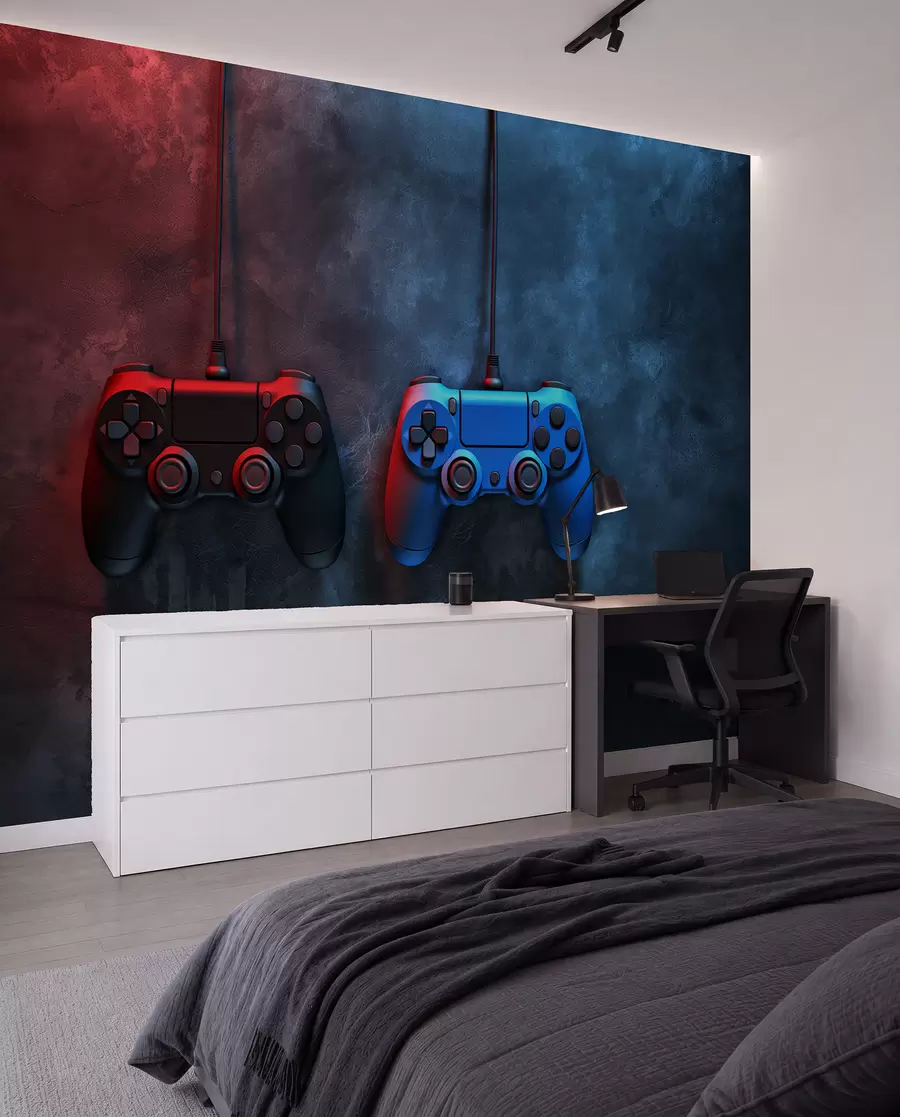 Fototapetes melns un zils DualShock uz tumša fona w01189