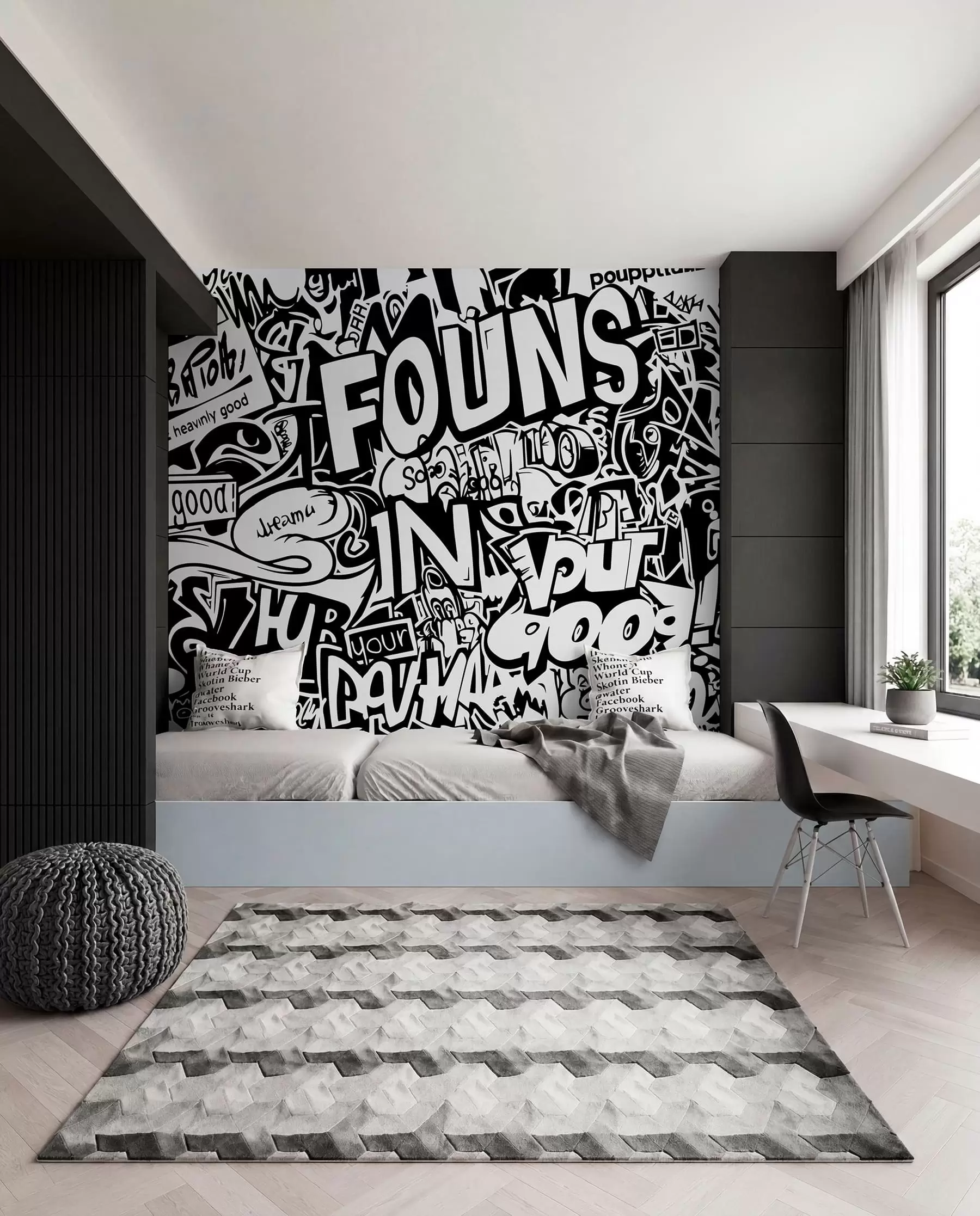Fototapetes Melnbaltie grafiti w01190
