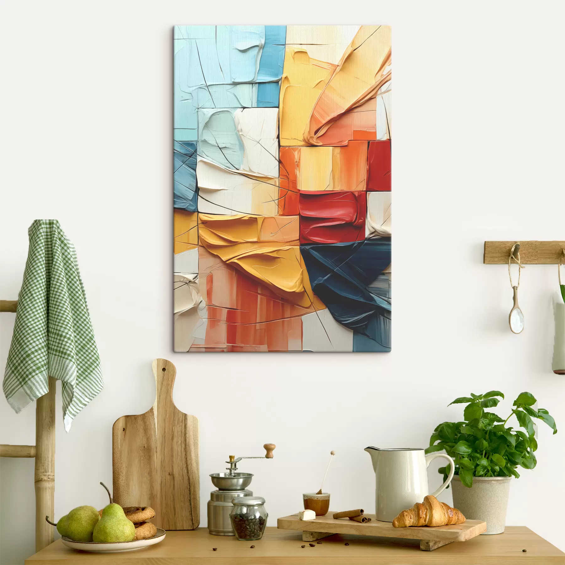 Fototapetes Spilgtas krāsas gabali ar plaisām, kvadrātiem, kubisma glezna s39196