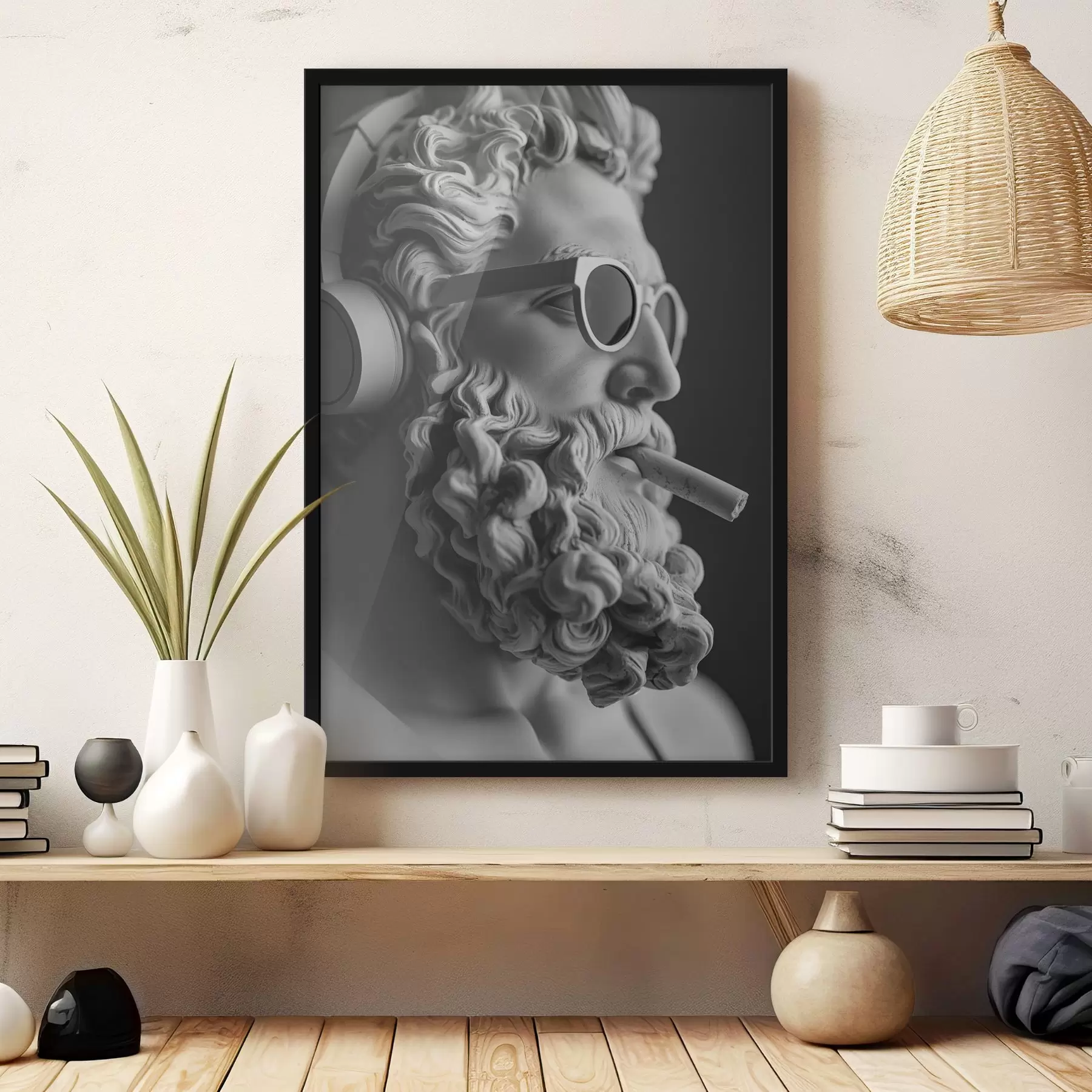 Glezna melnbalta sengrieķu Dzeusa skulptūra mūsdienīgā stilā f26122