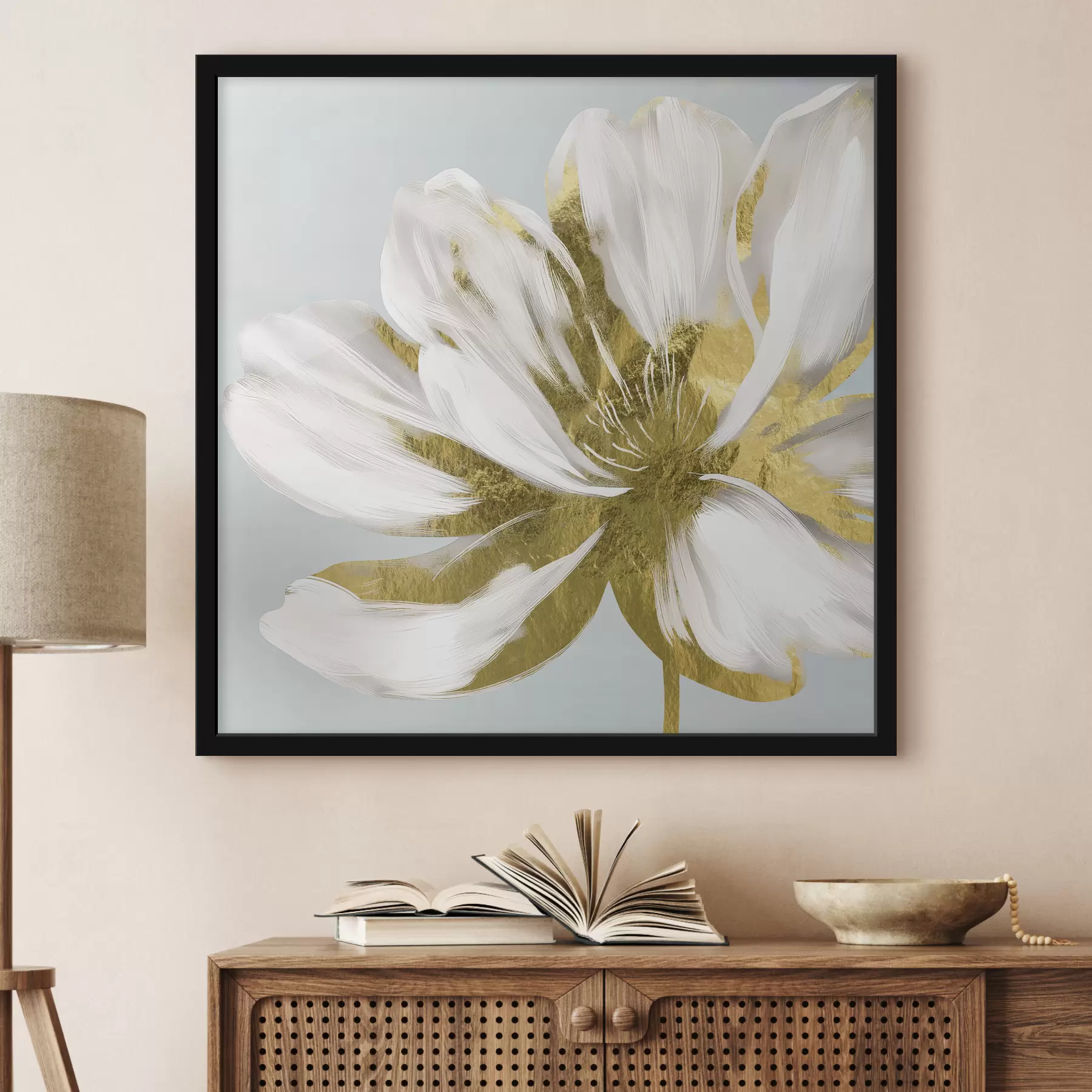 Glezna Liels, abstrakts zieds uz zila fona f26121