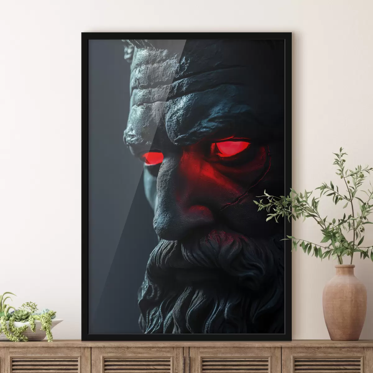 Plakāts Tumši zils Zeva portrets ar sarkanām acīm f26125
