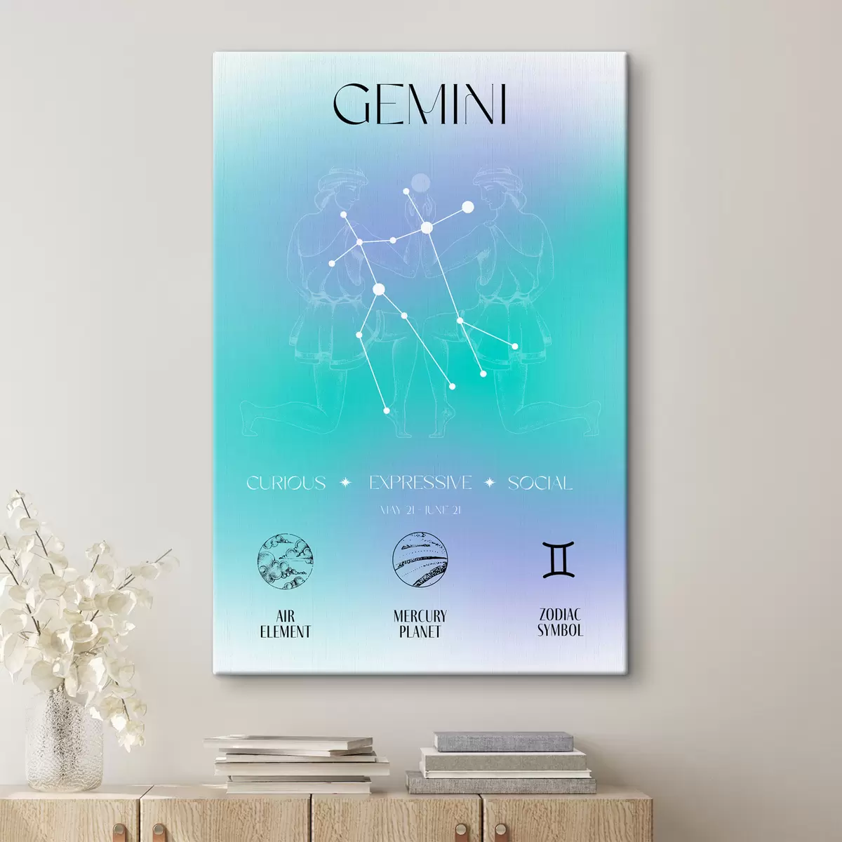 Glezna Dvīņu zodiaka zīme, zvaigznāji, kosmiskie, planētas, astroloģija, zilas un purpursarkanas krāsas s39279
