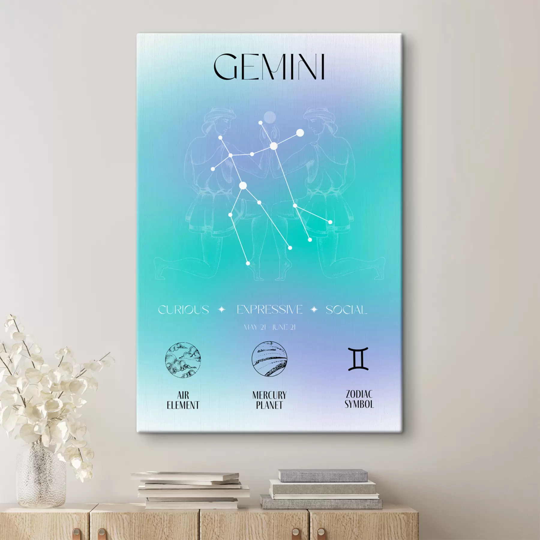 Fototapetes Dvīņu zodiaka zīme, zvaigznāji, kosmiskie, planētas, astroloģija, zilas un purpursarkanas krāsas s39279
