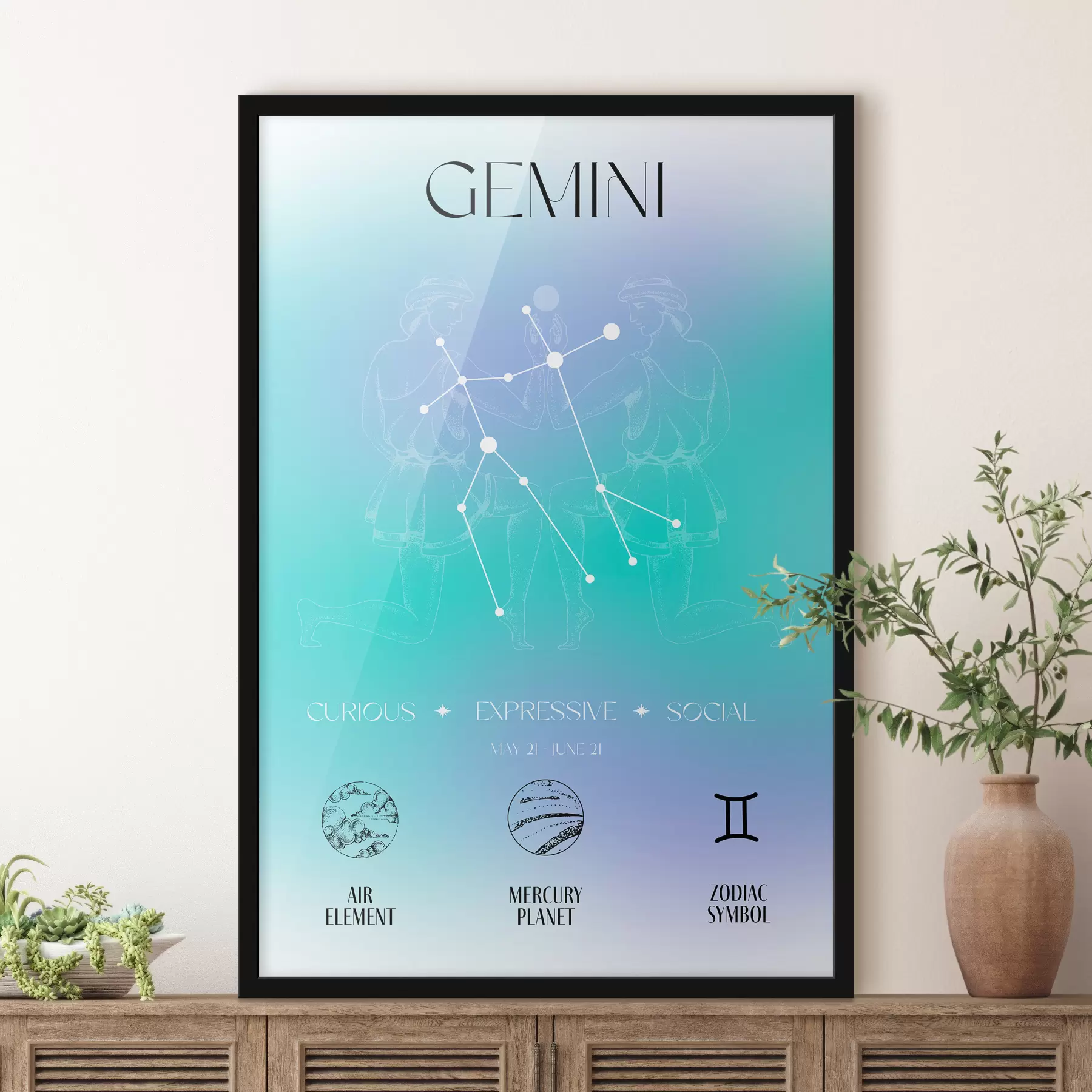 Glezna Dvīņu zodiaka zīme, zvaigznāji, kosmiskie, planētas, astroloģija, zilas un purpursarkanas krāsas f39279