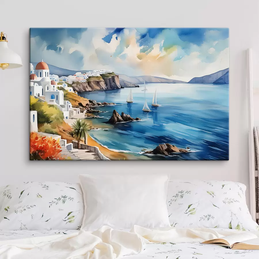 Glezna Skats uz Santorini pilsētu s39304