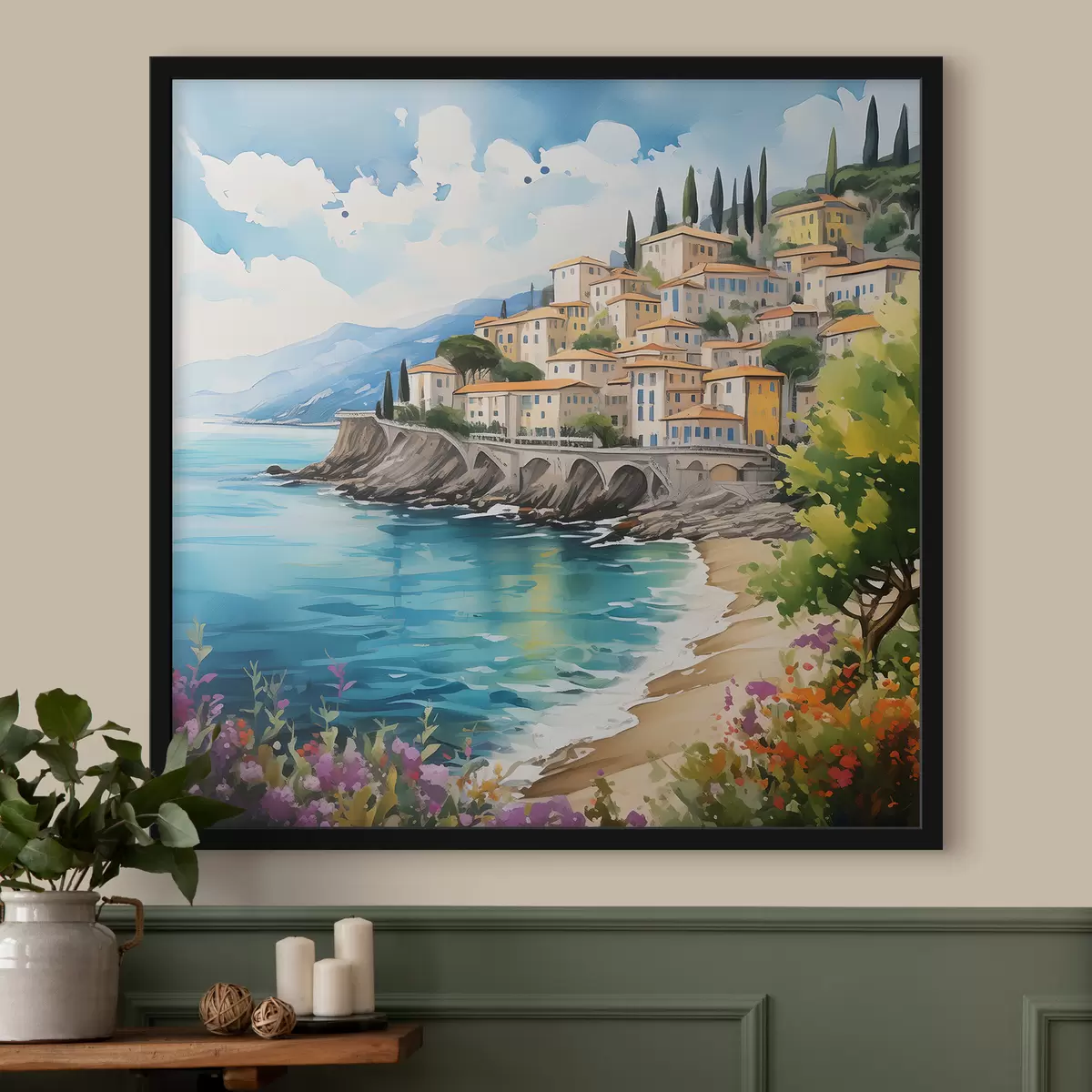 Plakāts gleznaina piekraste Itālijas pilsētā f39298