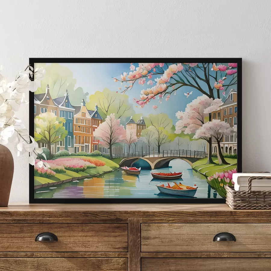 Fototapetes ziedoši koki Amsterdamā pavasarī f39301