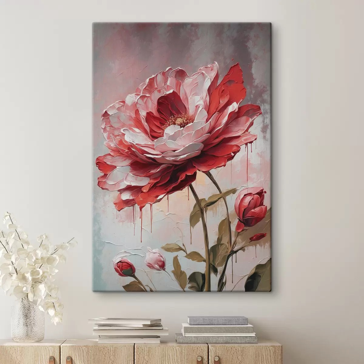 Glezna Sarkans zieds uz balti pelēka fona s39173