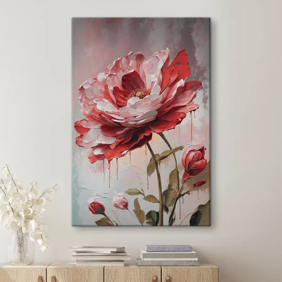 Glezna Sarkans zieds uz balti pelēka fona s39173