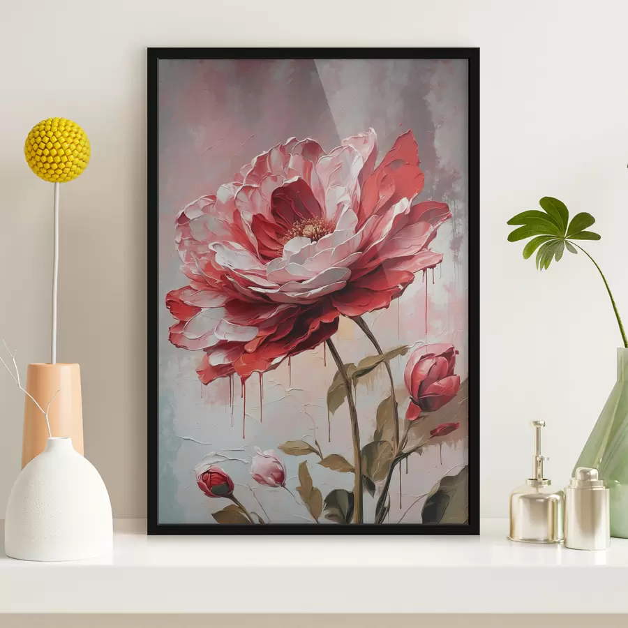 Fototapetes Sarkans zieds uz balti pelēka fona f39173