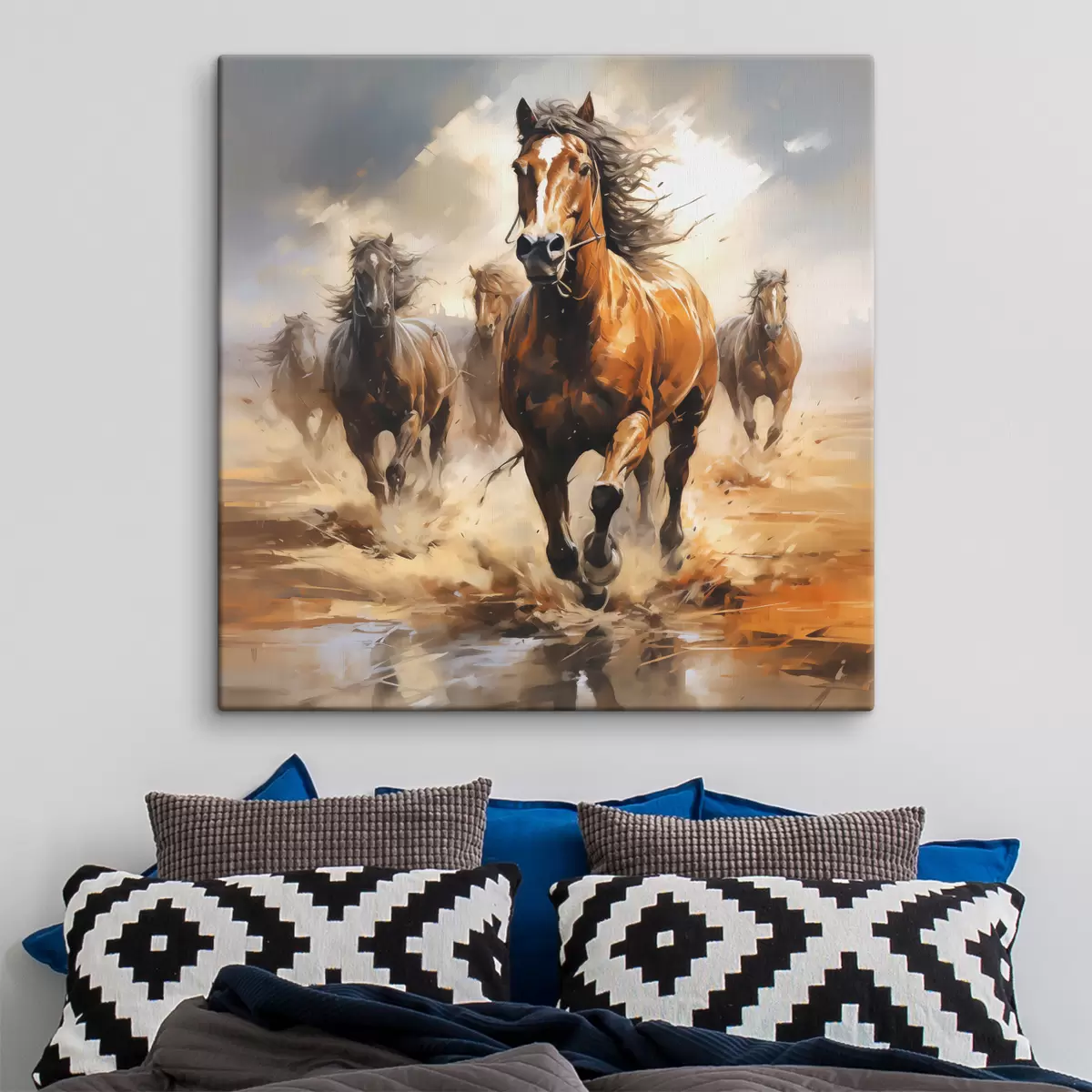 Glezna Zirgi, kas auļo pāri pļavas eļļas gleznai s39436