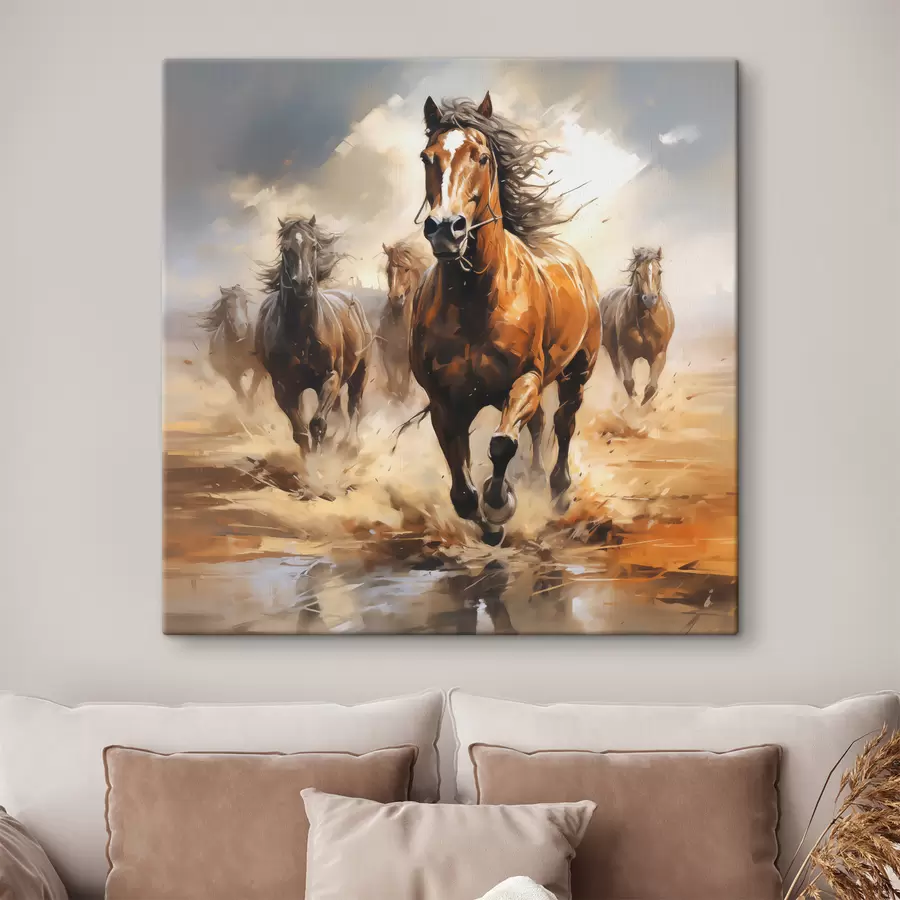 Glezna Zirgi, kas auļo pāri pļavas eļļas gleznai s39436