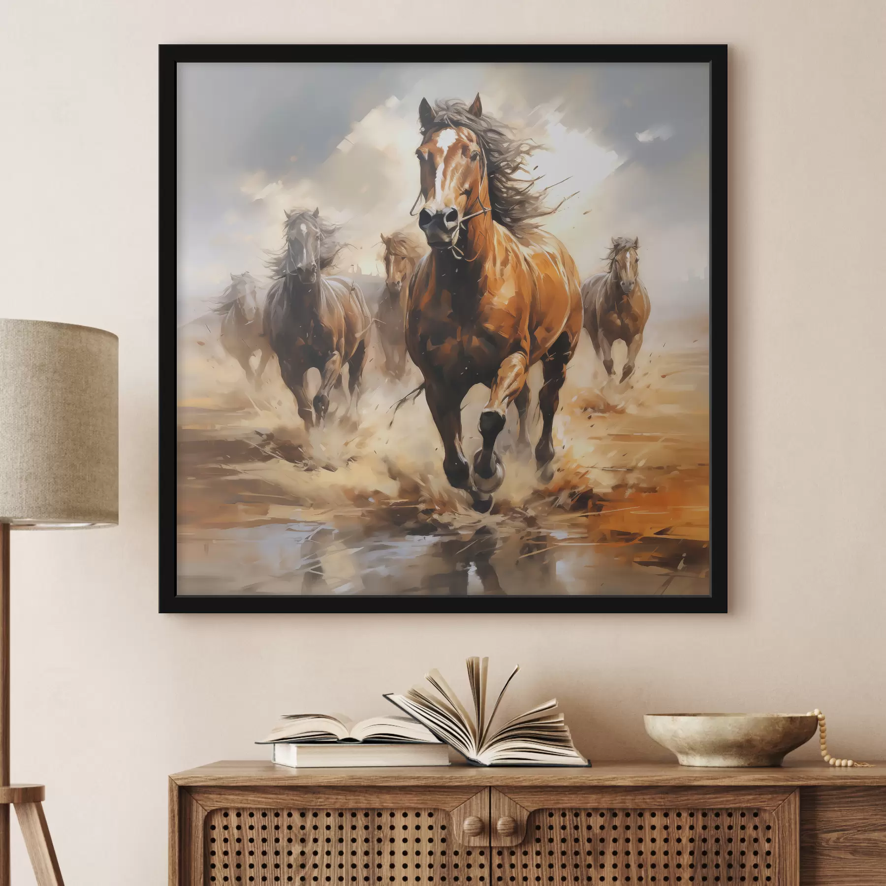 Fototapetes Zirgi galopē pļavā eļļas glezna f39436