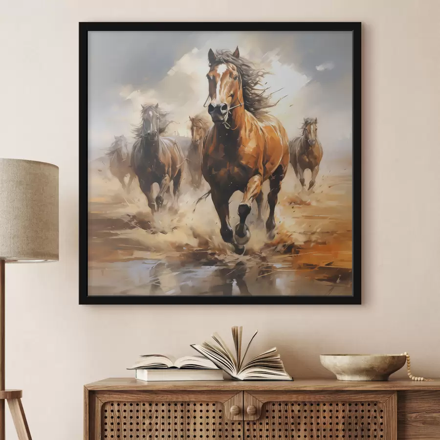 Fototapetes Zirgi galopē pļavā eļļas glezna f39436