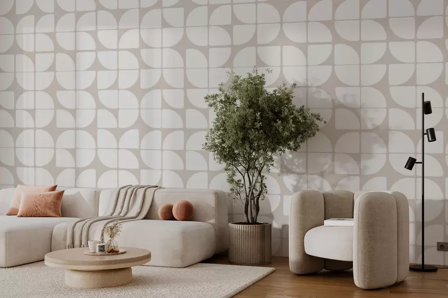 Fototapetes Ģeometriskās tapetes bauhaus stila retro tendence bēšā krāsā w07907v4