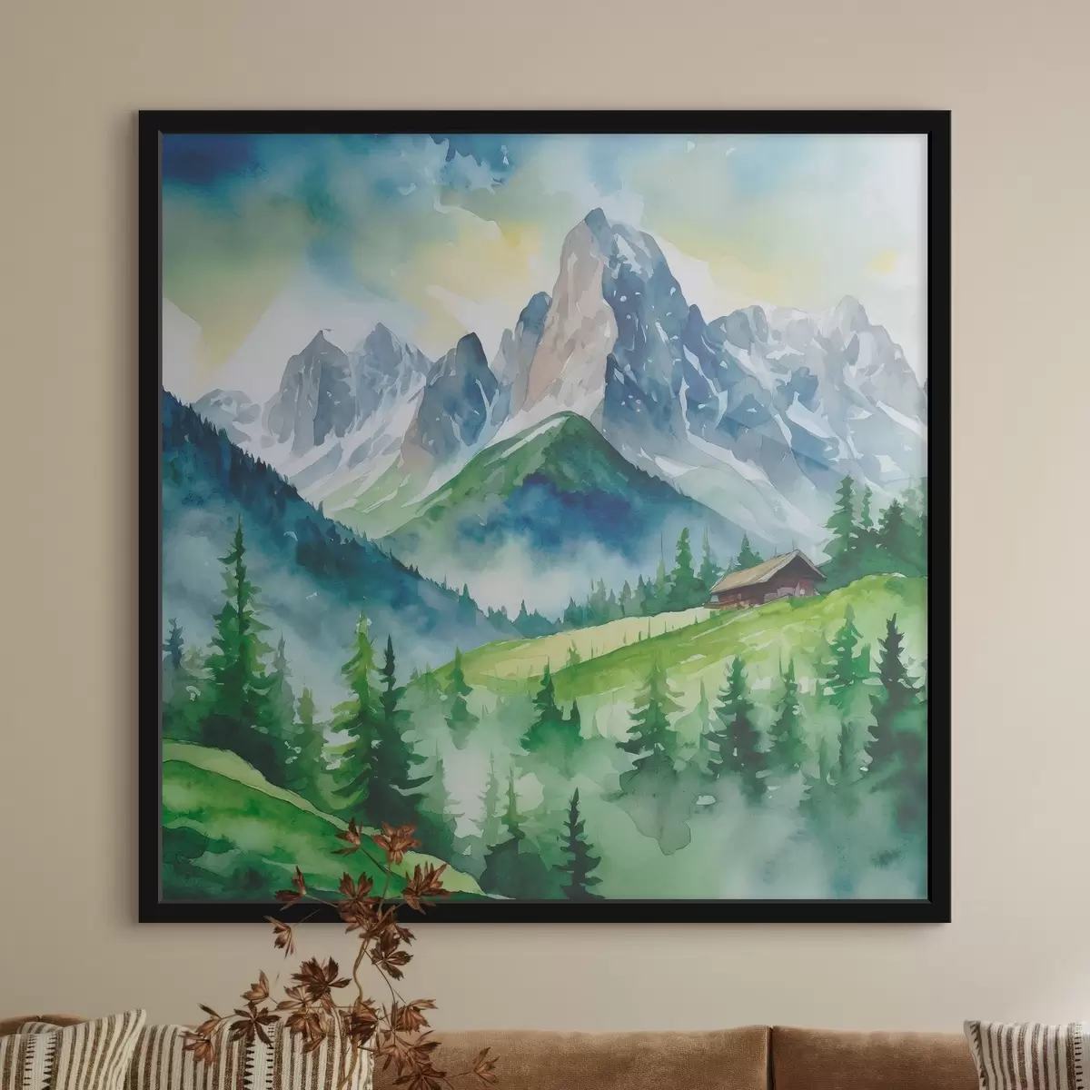 Plakāts Mierīgi kalni ar sulīgi zaļiem kokiem f37959