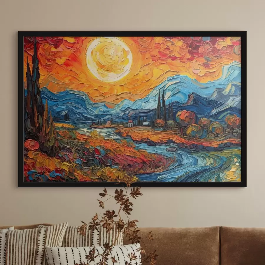 Fototapetes Spilgts saulriets pār mierīgu ainavu f38057