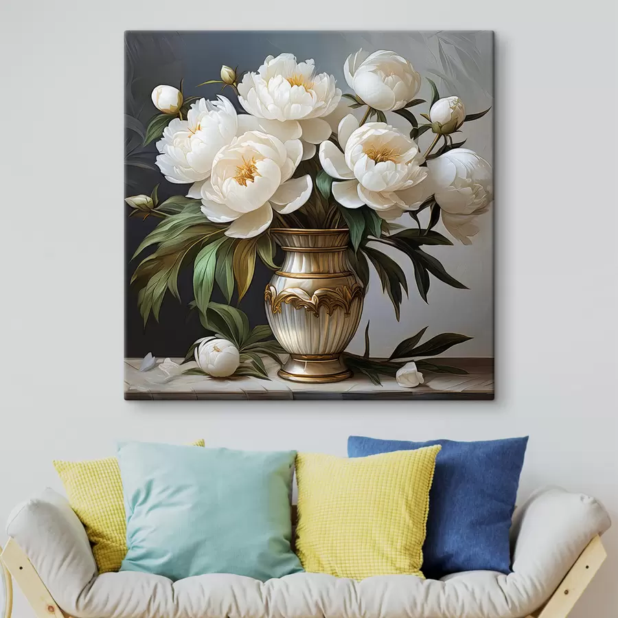 Glezna baltas peonijas vāzē s39475