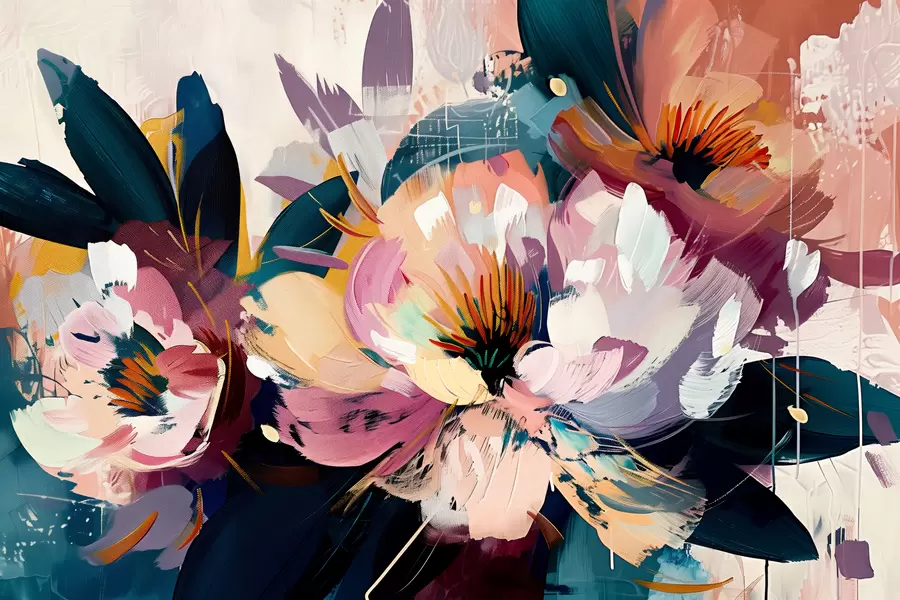 Fototapetes Lieli ziedi ir krāsoti eļļā w07940