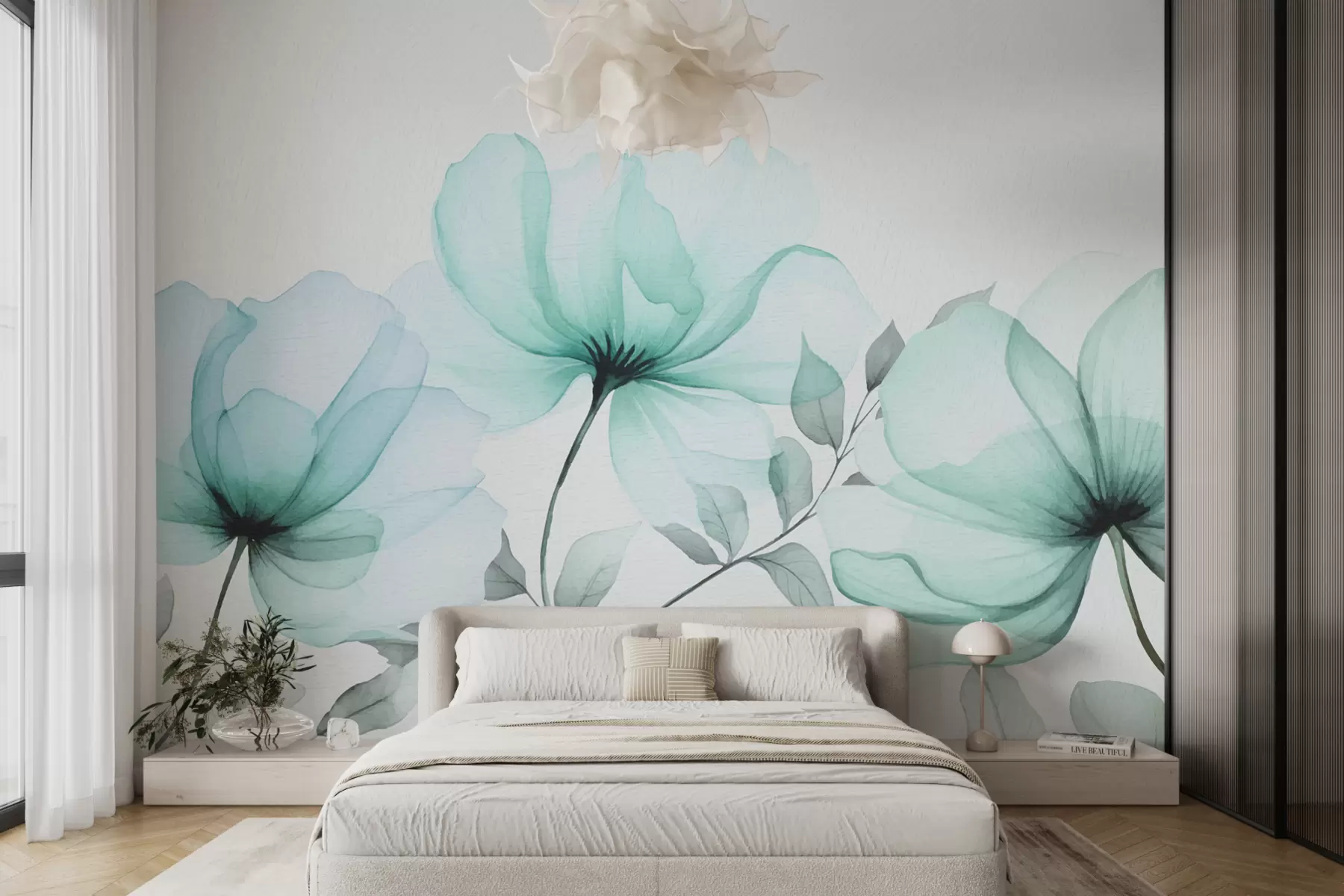 Fototapetes lieli zili akvareļu ziedi w07956v1