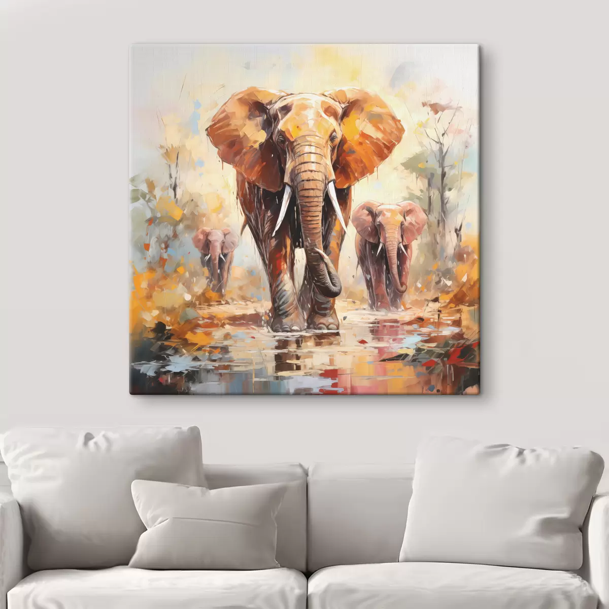 Glezna Ziloņu bars starp savannu, eļļas glezna, abstraktā māksla s39573