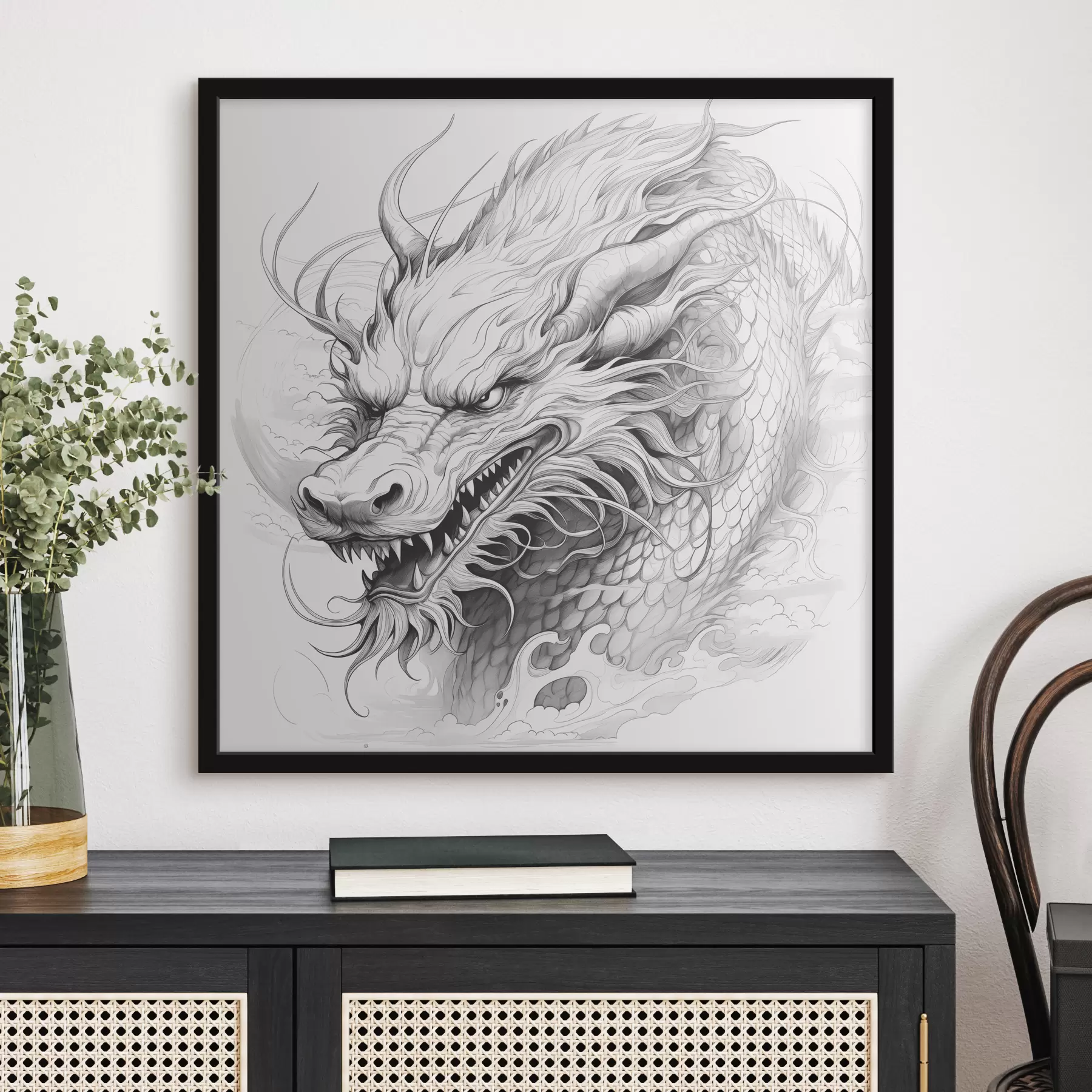 Fototapetes Vienkrāsains pūķa līniju zīmējums ķīniešu stilā f39563