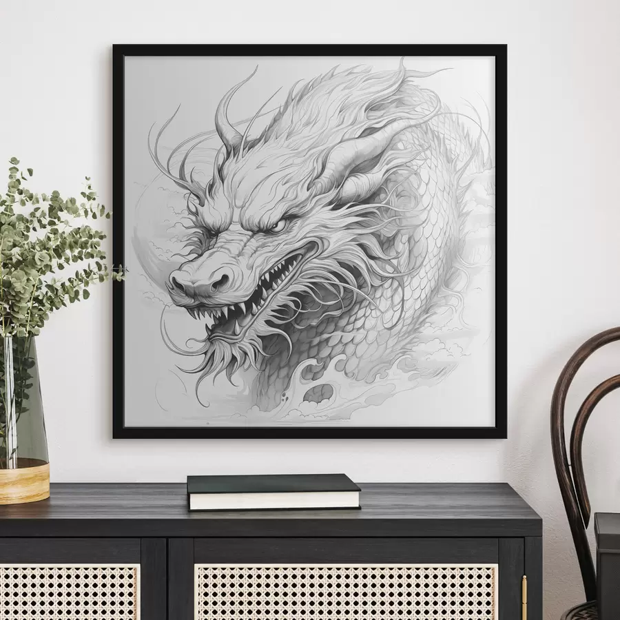 Fototapetes Vienkrāsains pūķa līniju zīmējums ķīniešu stilā f39563