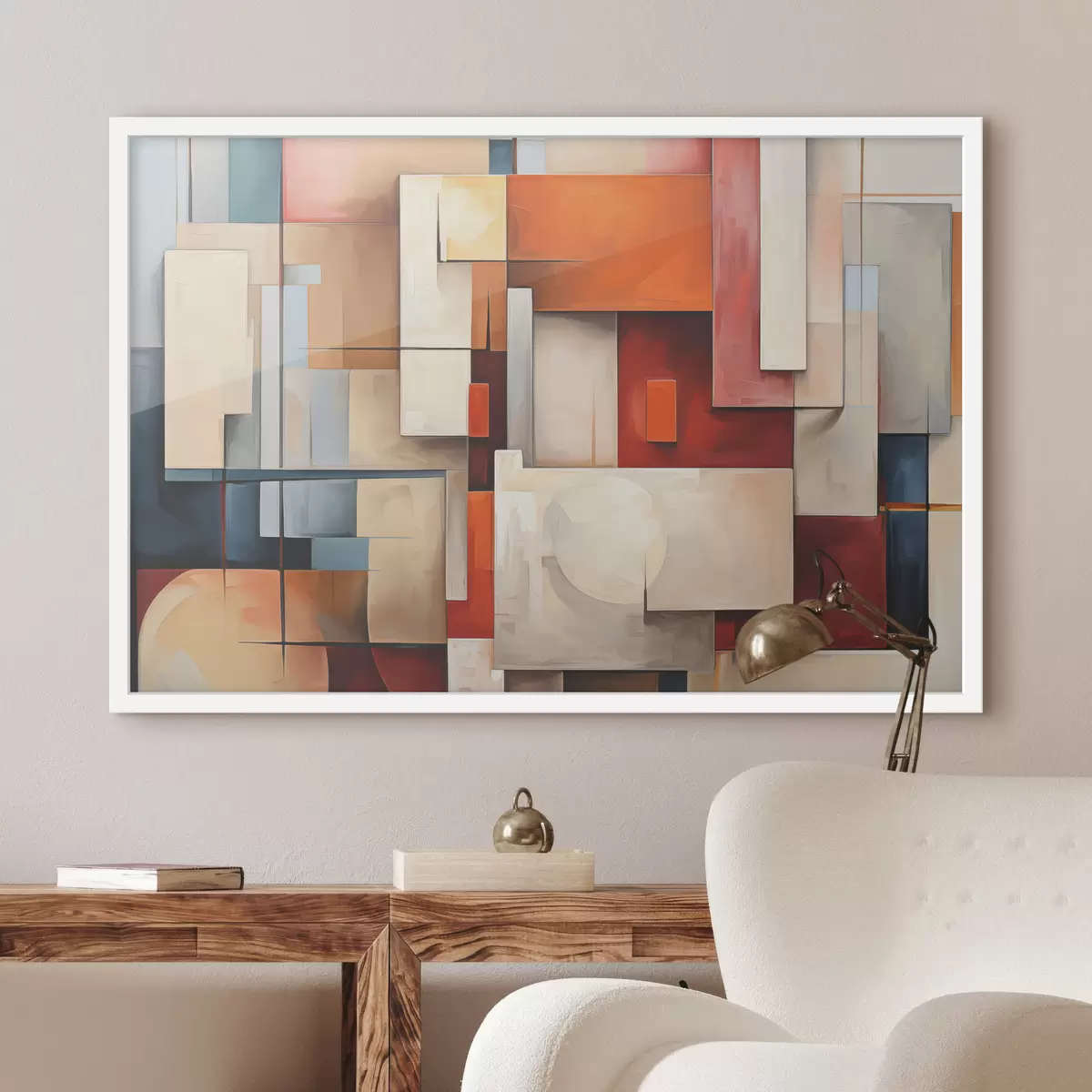 Plakāts Abstrakcija kubisma stilā, eļļas glezna, sarkana, zila, balta krāsas f39571