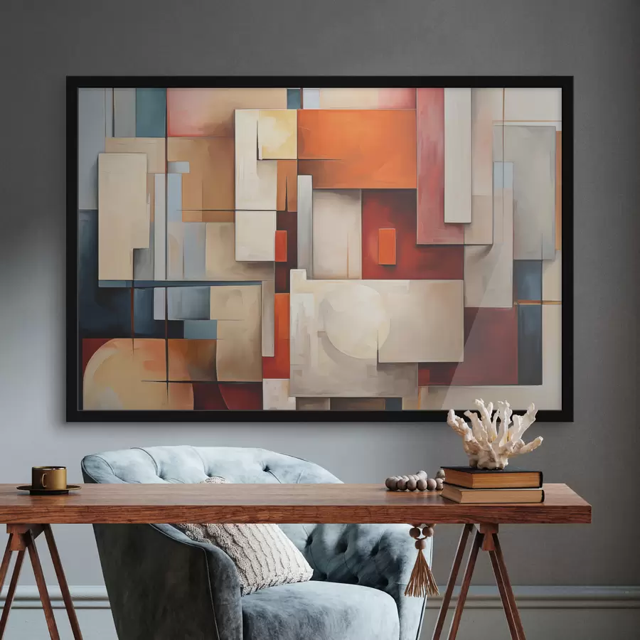 Fototapetes Abstrakcija kubisma stilā, eļļas glezna, sarkana, zila, balta krāsas f39571