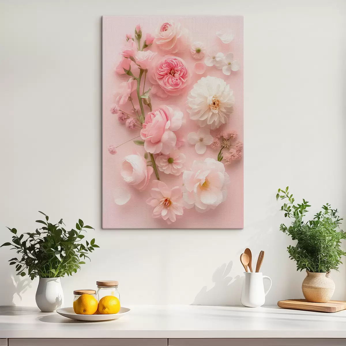 Glezna Sulīgi ziedi uz rozā fona s39576