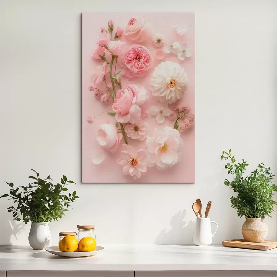 Glezna Sulīgi ziedi uz rozā fona s39576