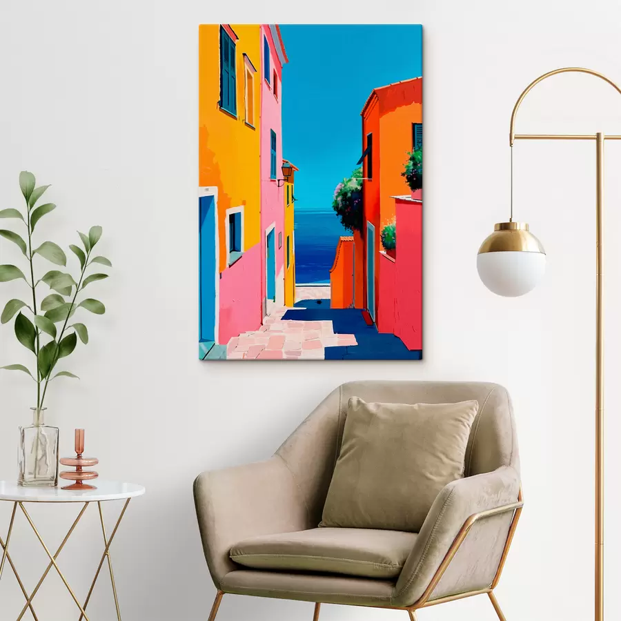 Glezna Skats uz jūru un gaiša iela s39582