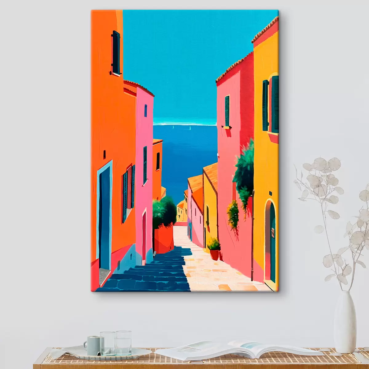 Glezna Skats uz jūru un gaiša iela s39579