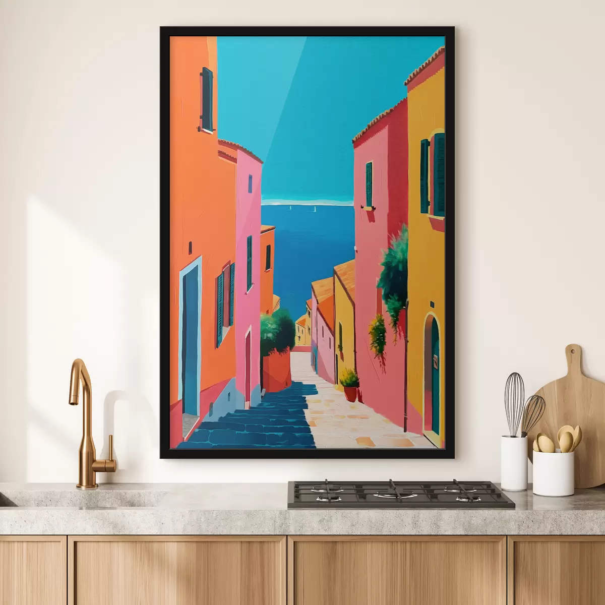 Plakāts Skats uz jūru un gaiša iela f39579