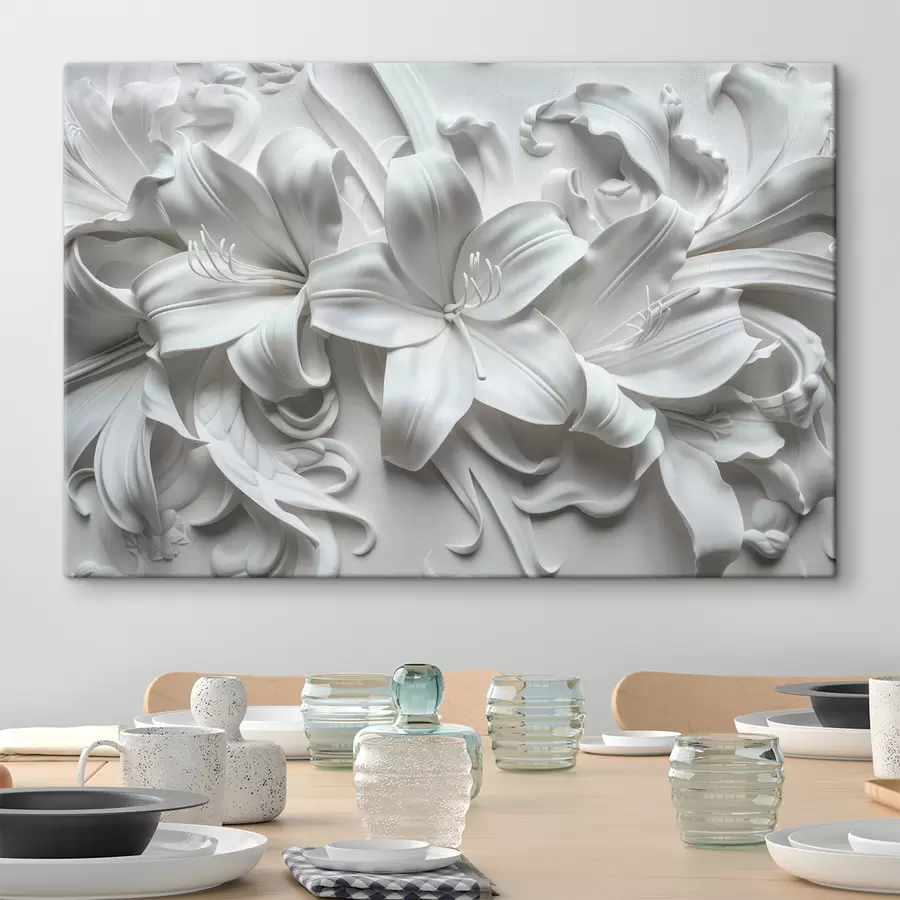 Glezna Balts 3D reljefs no skulpturālām lilijām s39654