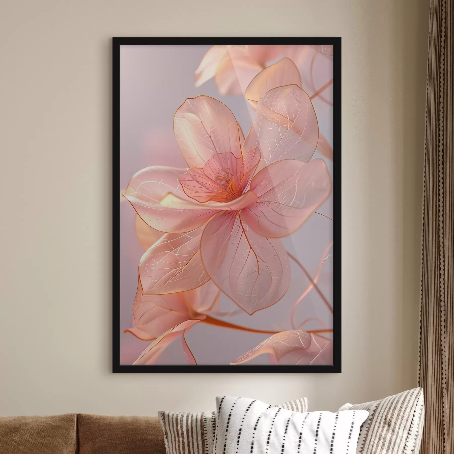 Glezna Maigi rozā ziedi ar gludām līnijām: minimālisms un smalkas detaļas f39632