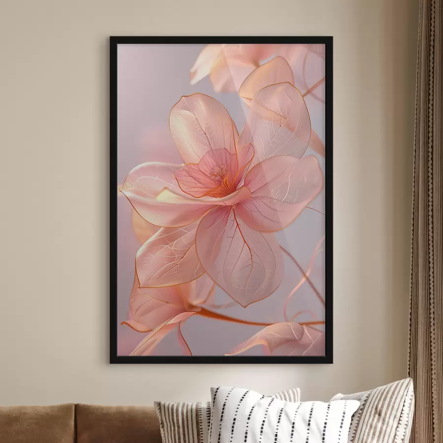 Fototapetes Maigi rozā ziedi ar gludām līnijām: minimālisms un smalkas detaļas f39632