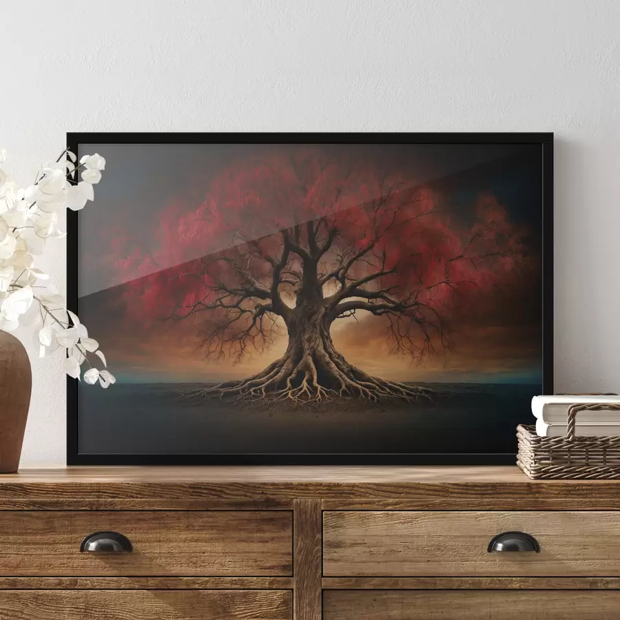 Fototapetes Apsakņojies koks tukša lauka vidū f39614