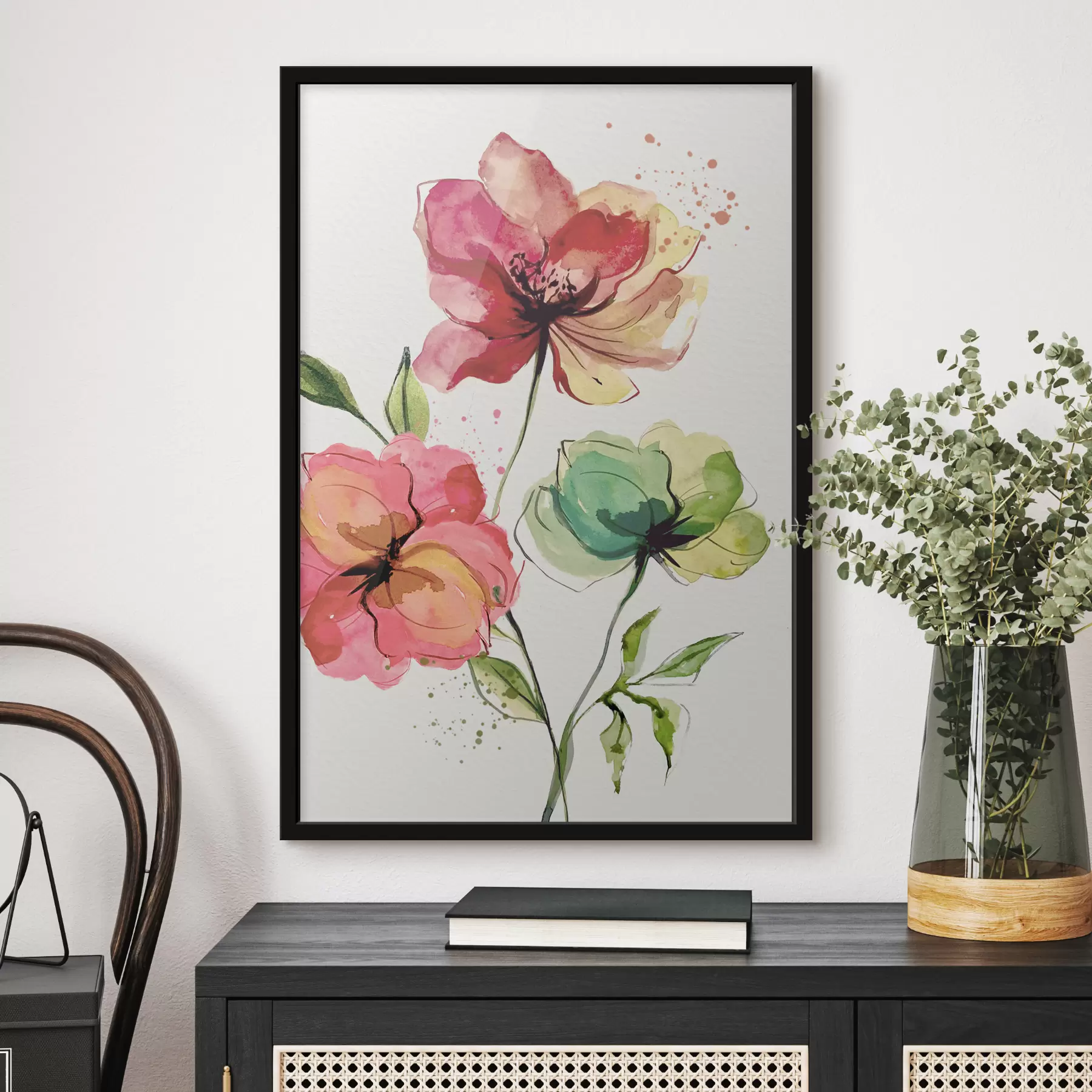 Glezna Akvareļu ziedi ar krāsas šļakatām f39769