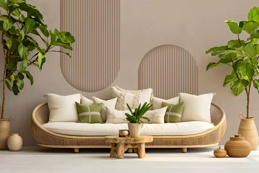 Fototapetes Art Deco tekstūras tapetes siltos smilškrāsas toņos. Tilpuma arku imitācija    w08048