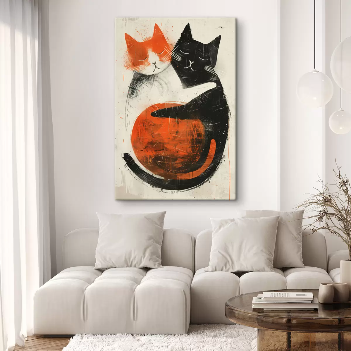 Glezna Minimālisma tintes ilustrācija ar diviem jaukiem kaķiem s39725