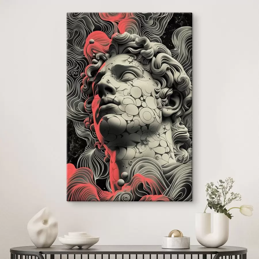 Glezna Melnbalta lineāra grieķu dieva Apollona galvas ilustrācija popmākslas stilā s39763