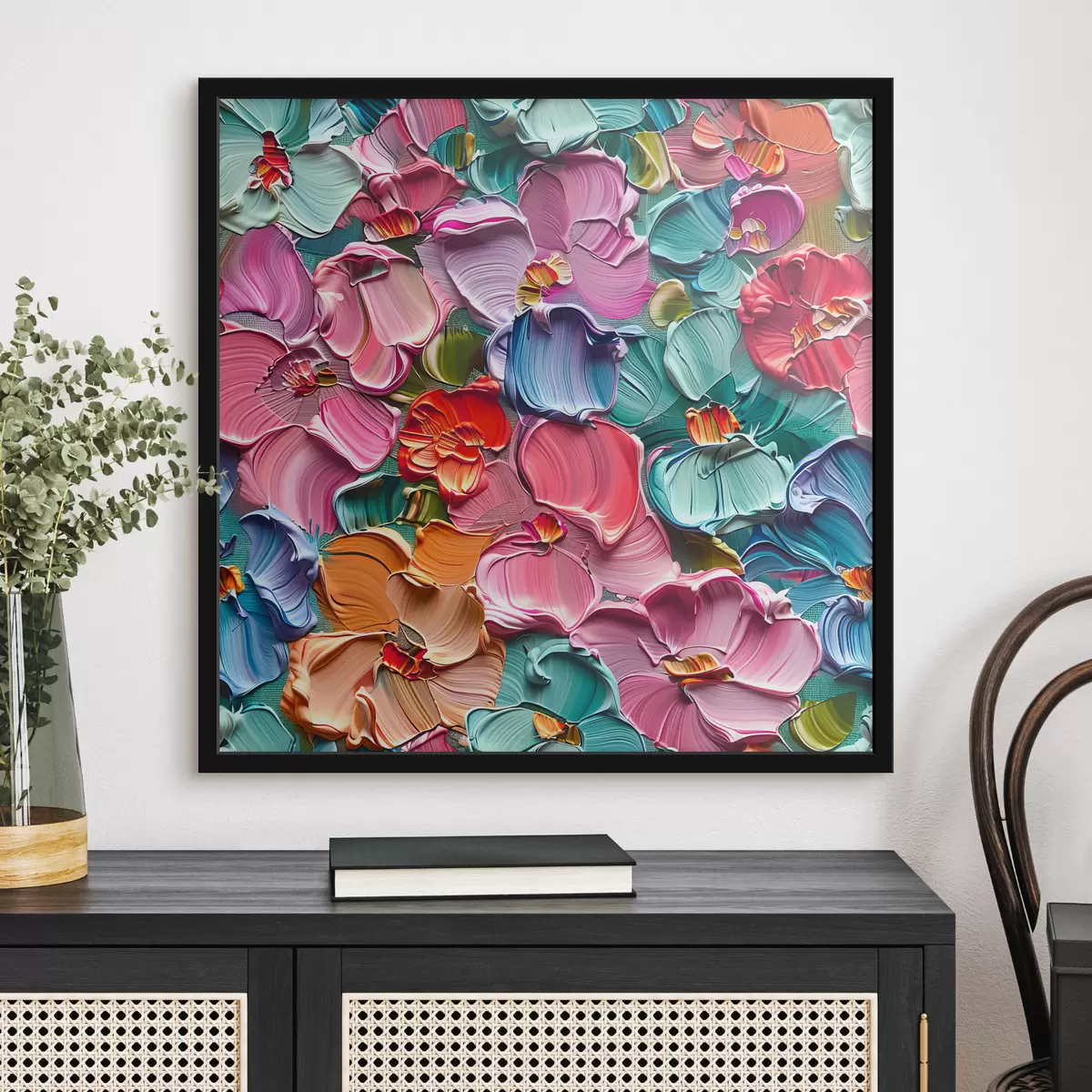 Plakāts Ziedu akrila kompozīcija ar otas triepieniem" f39736