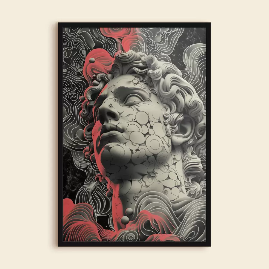 Fototapetes Melnbalta lineāra grieķu dieva Apollona galvas ilustrācija popmākslas stilā f39763