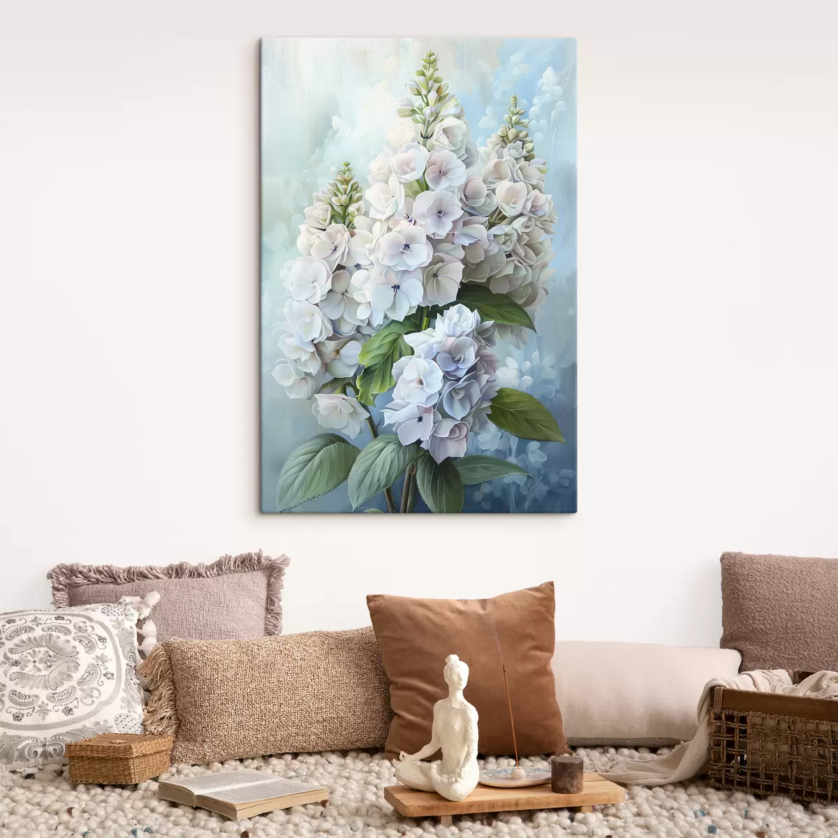 Glezna Violeta hortenzijas zieds, maigas dabas krāsas, akvareļa zīmējums s39783