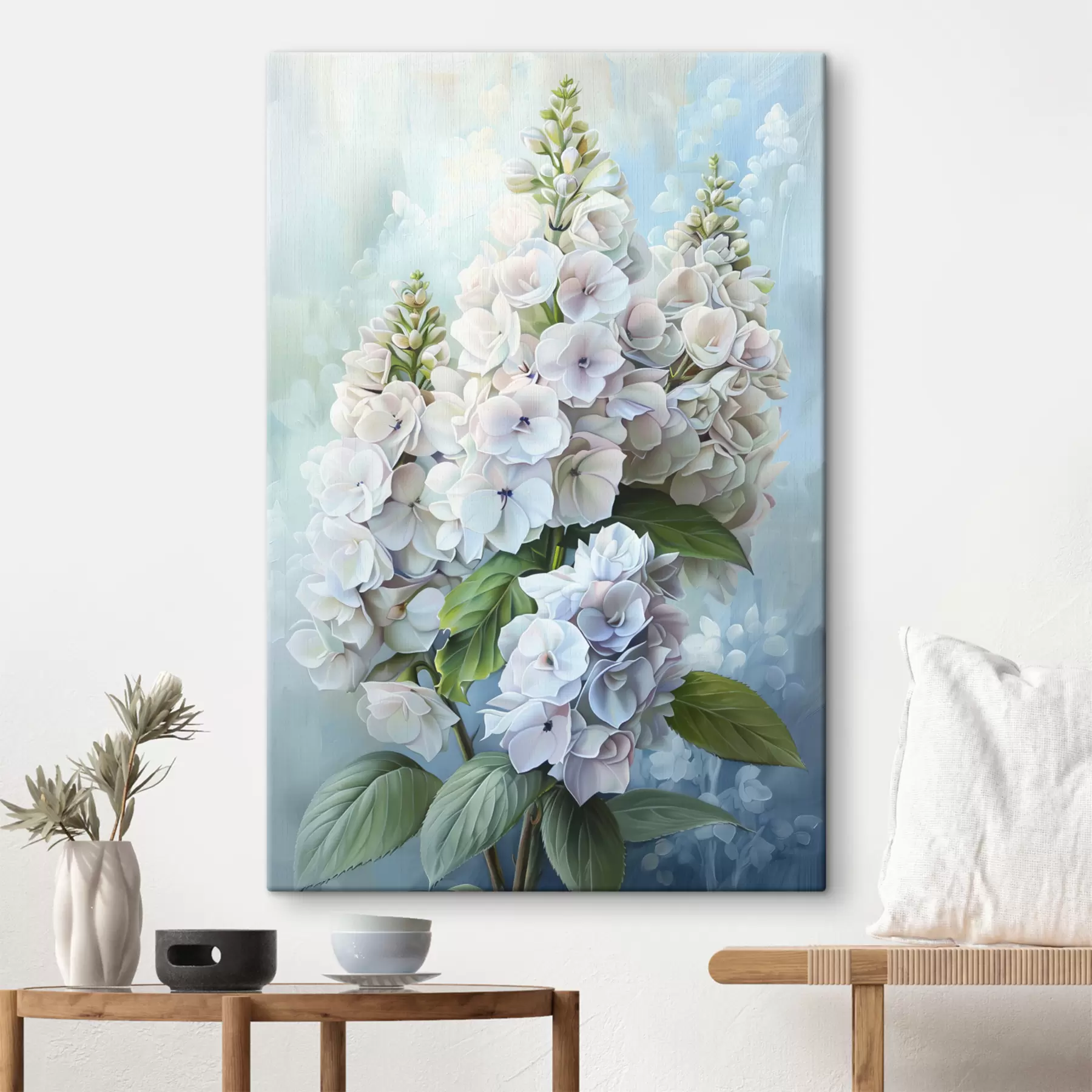 Fototapetes Violeta hortenzijas zieds, maigas dabas krāsas, akvareļa zīmējums s39783