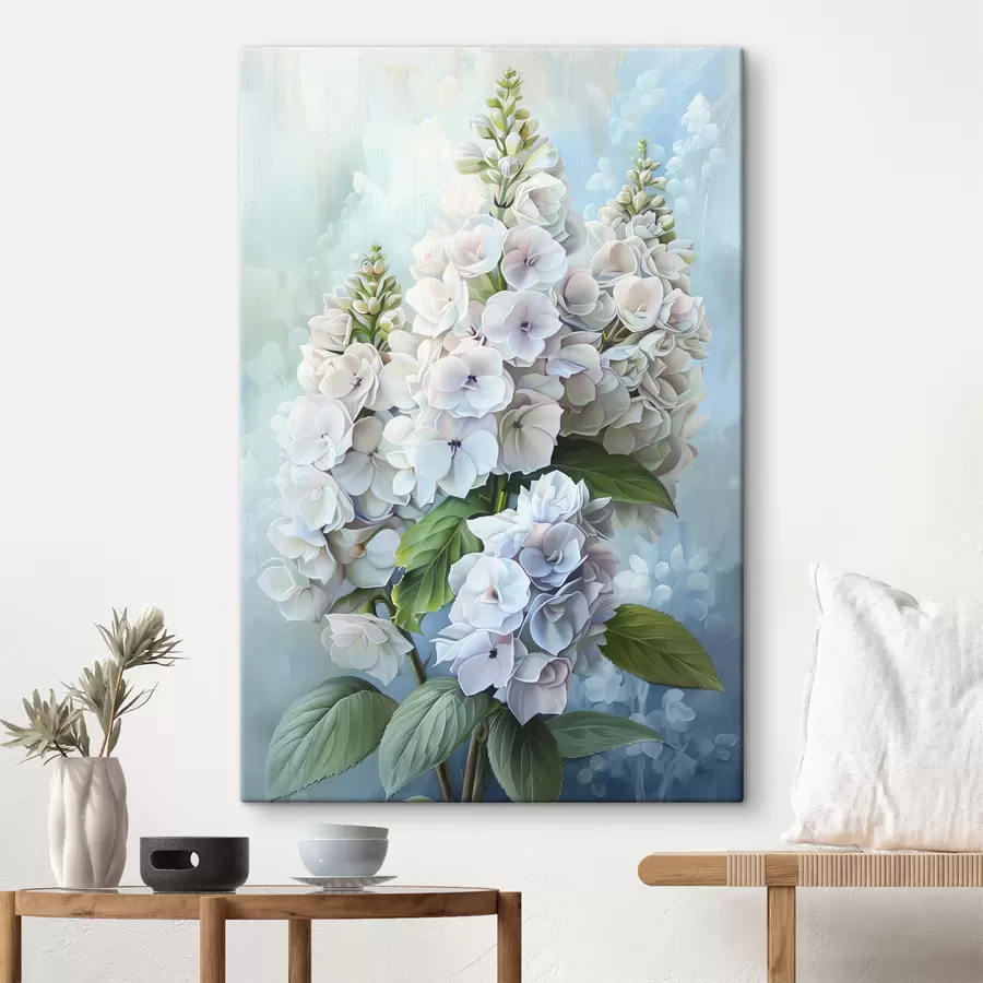 Glezna Violeta hortenzijas zieds, maigas dabas krāsas, akvareļa zīmējums s39783